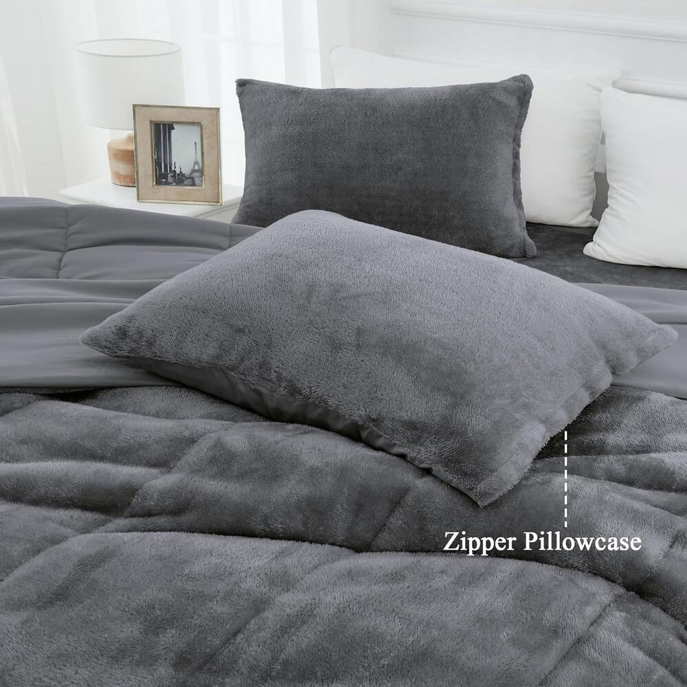 Faux Fur Comforter Set with Fitted Sheet - Luxury Ultra Soft Fluffy Fuzzy Queen - Picture 6 of 6